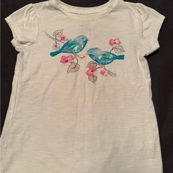 Sonoma Other - EUC Little Girls Sonoma White Tee with Blue Sequin Birds and Pink Flowers size 5